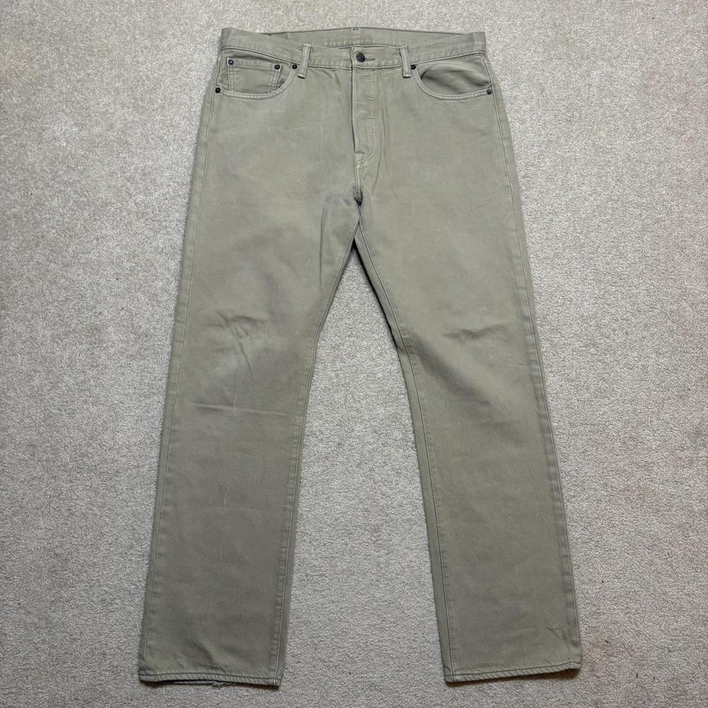 Levis 501 Jeans Mens 34x32 Khaki Tan Beige Straight Leg Button Fly Denim Pants